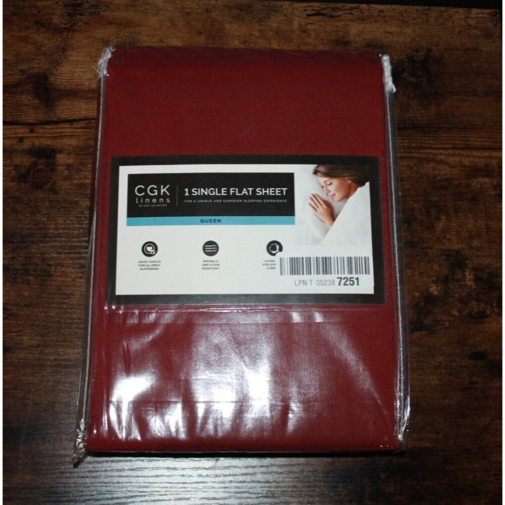 CGK Linens 1 Single Flat Sheet Burgundy Queen Size NEW